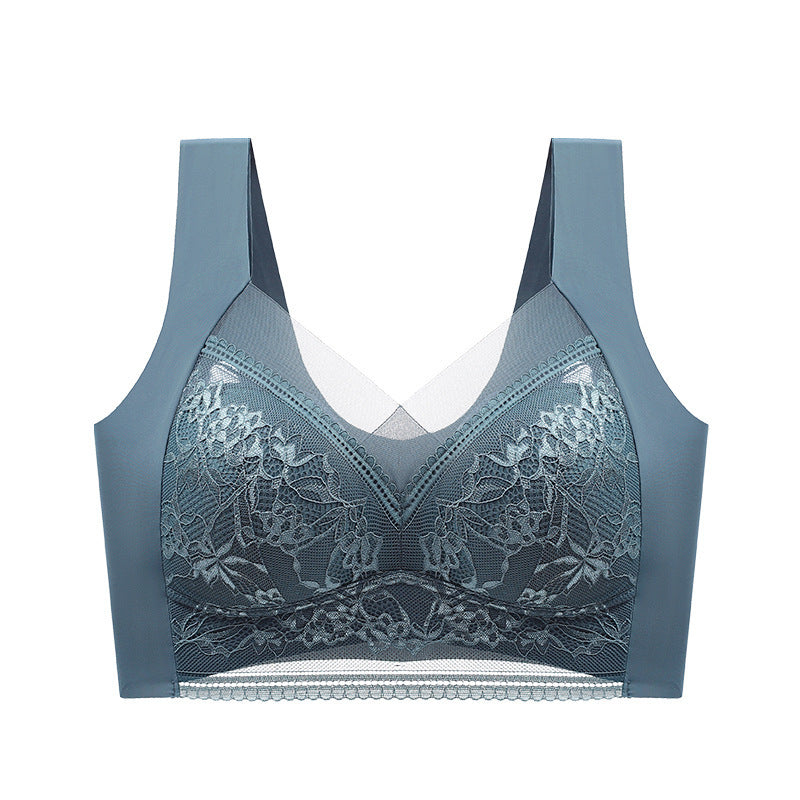 Lace Vest, Seamless Ice Silk Push-up, Breathable, Thin Bra, Beautiful Back, Big Breasts, Small Fixed Underwear