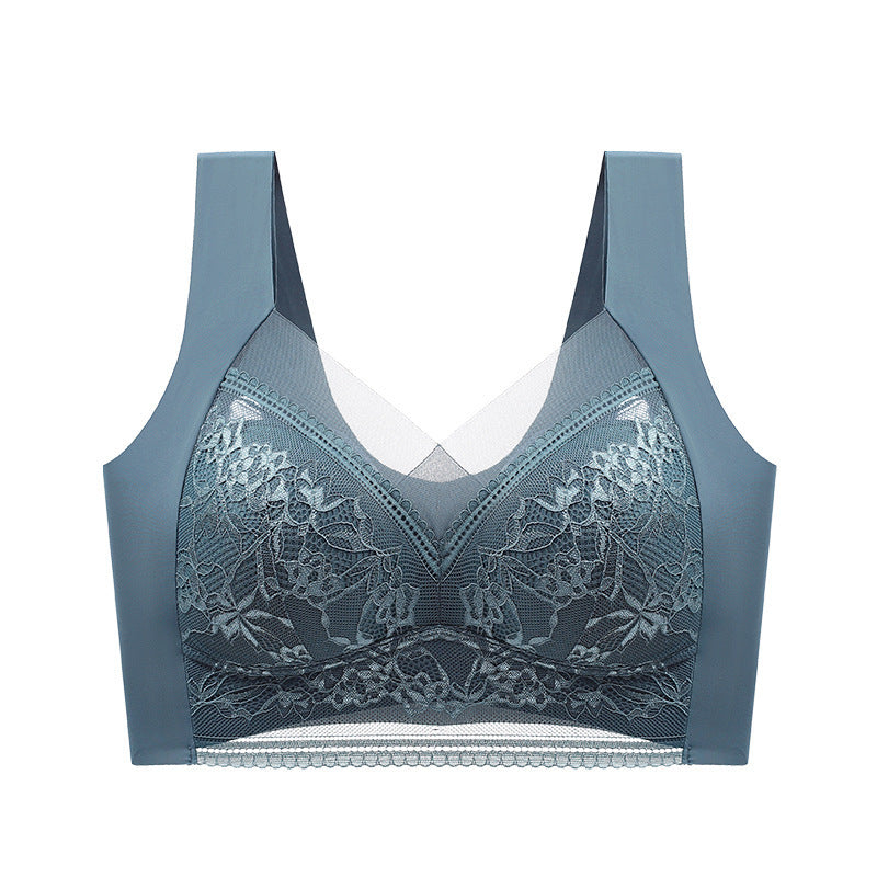 Lace Vest, Seamless Ice Silk Push-up, Breathable, Thin Bra, Beautiful Back, Big Breasts, Small Fixed Underwear