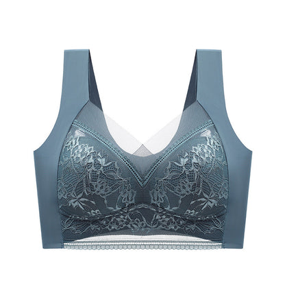 Lace Vest, Seamless Ice Silk Push-up, Breathable, Thin Bra, Beautiful Back, Big Breasts, Small Fixed Underwear