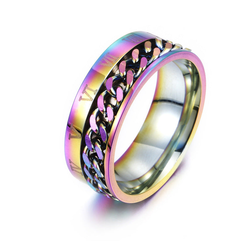 Roman Letter Chain Rings Men Digital Titanium Steel Ring