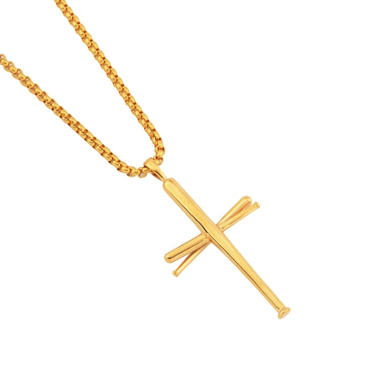 Baseball bat cross hip hop necklace