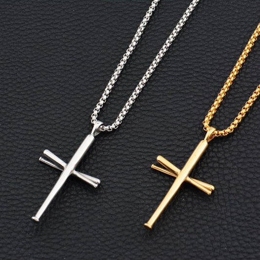 Baseball bat cross hip hop necklace