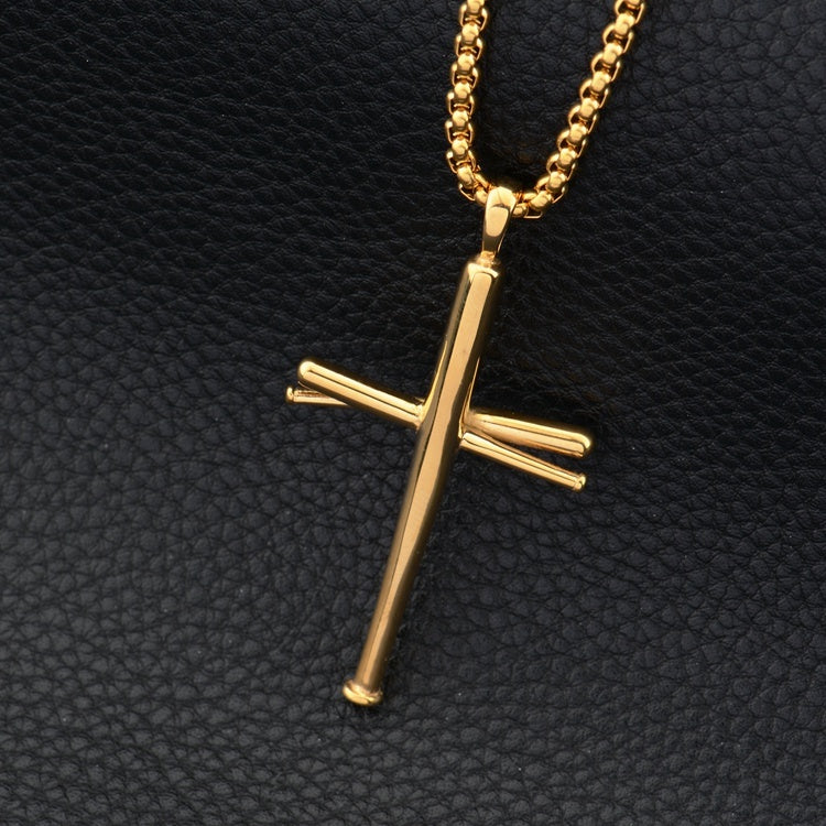 Baseball bat cross hip hop necklace