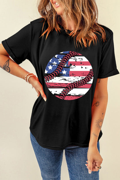 US Flag Round Neck Short Sleeve T-Shirt