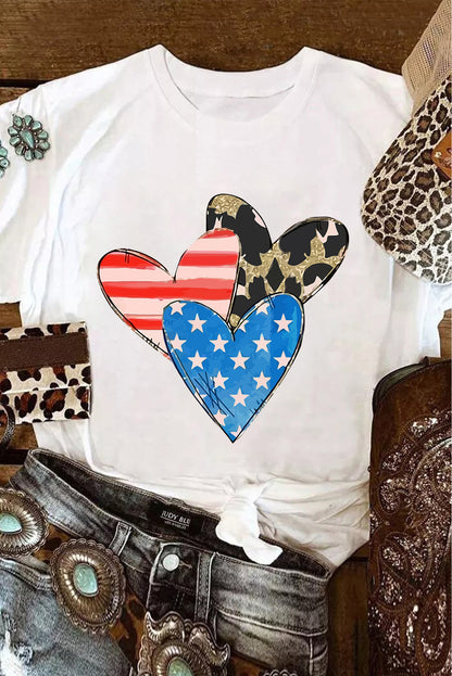 Heart Round Neck Short Sleeve T-Shirt