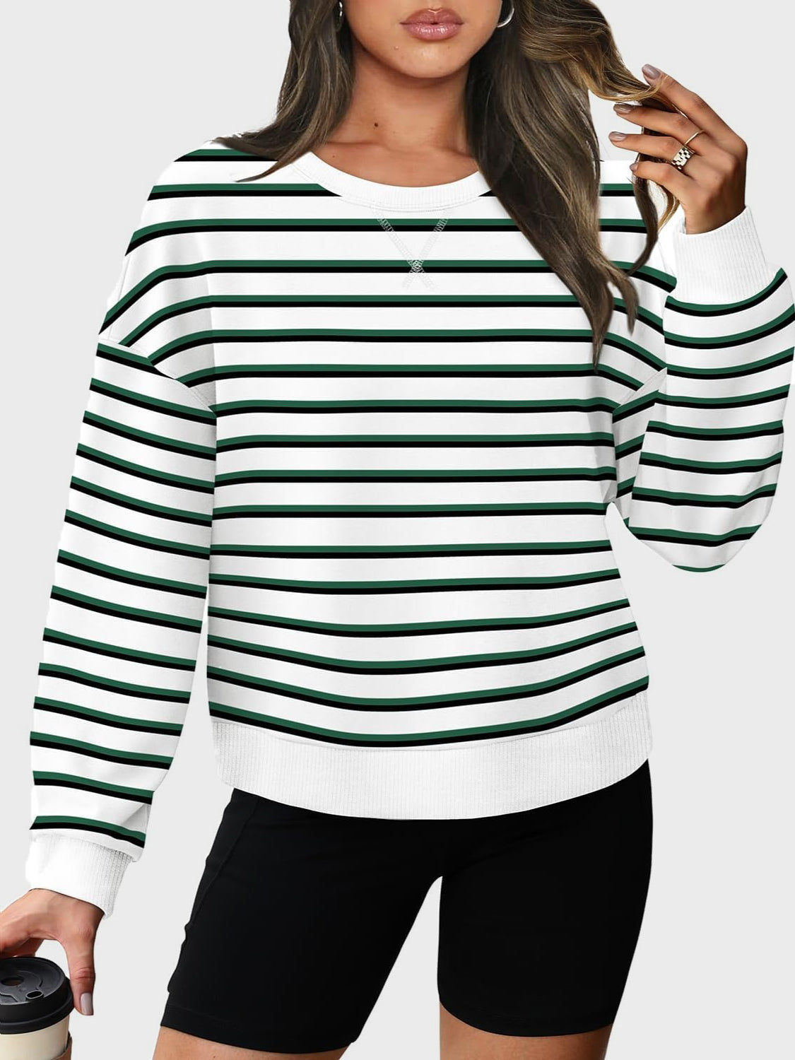 Lovelet Striped Round Neck Long Sleeve Sweatshirt