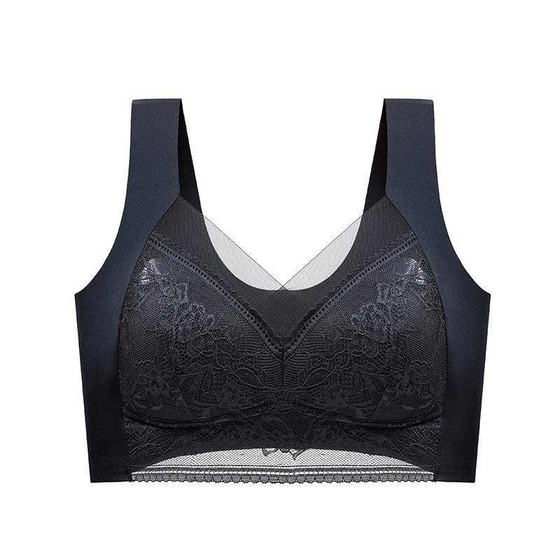 Lace Vest, Seamless Ice Silk Push-up, Breathable, Thin Bra, Beautiful Back, Big Breasts, Small Fixed Underwear