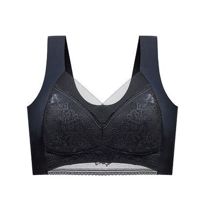 Lace Vest, Seamless Ice Silk Push-up, Breathable, Thin Bra, Beautiful Back, Big Breasts, Small Fixed Underwear