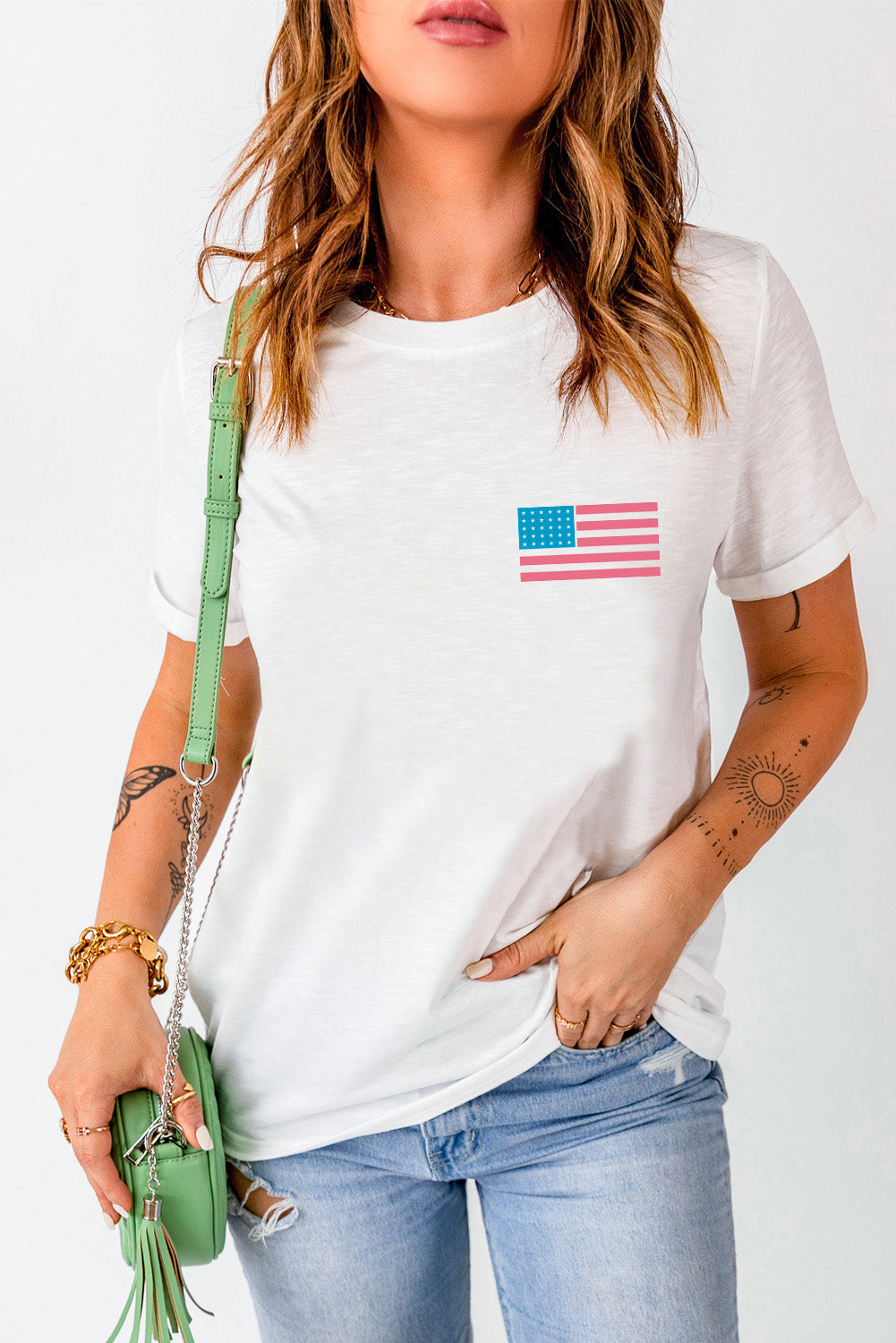 US Flag Round Neck Short Sleeve T-Shirt