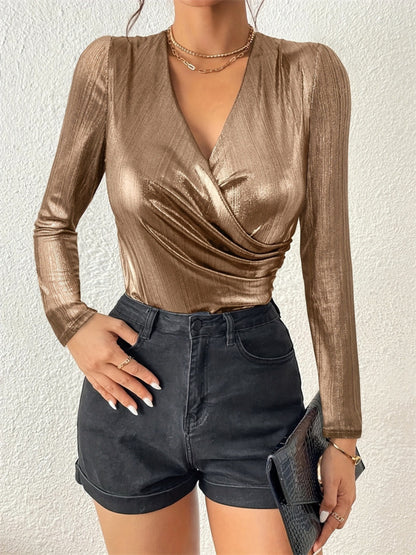 Surplice Long Sleeve Blouse