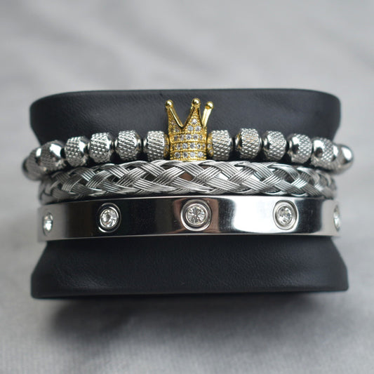 Pineapple Ball Crown Twist Woven Mesh With Diamond Digital Bracelet Set